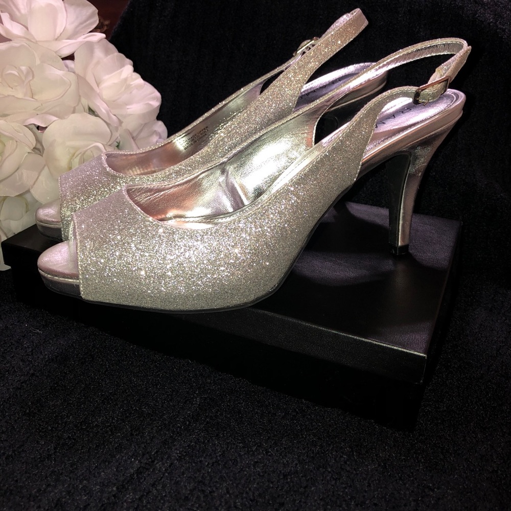 SALE: NEW Rampage Silver Open Toe Slingback Heels